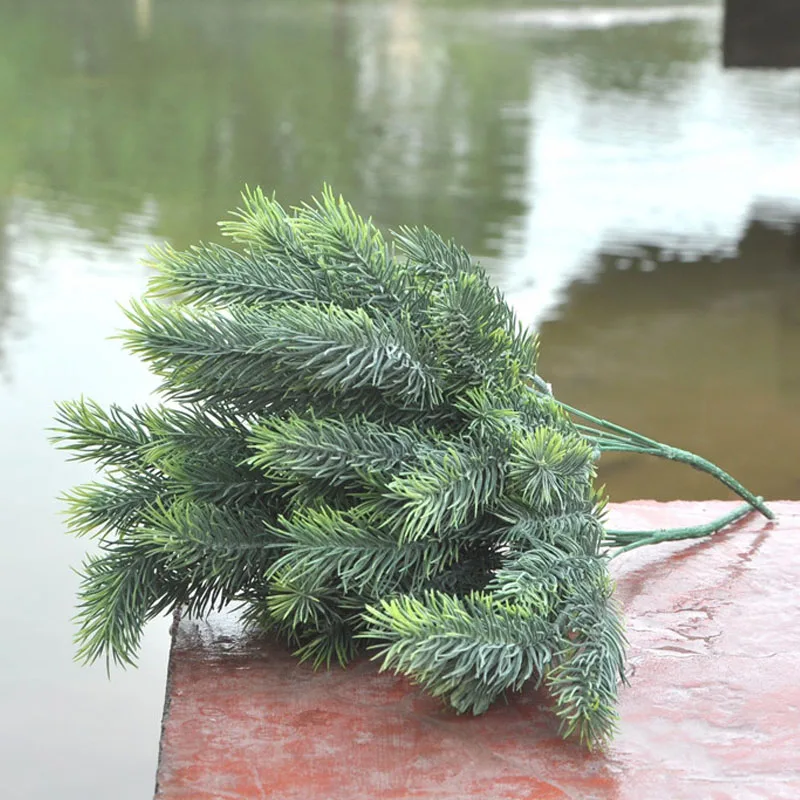 Artificial Pine tree branches Christmas plastic flower arrangement DIY wreath leaves for decoration fake plants | Дом и сад