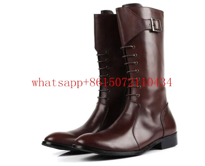 Fashions Retro Black Men Martin Boots Classic Genuine Leather Motorcycle Booties Side Of Zipper Botas Brown Buckle Strap | Обувь