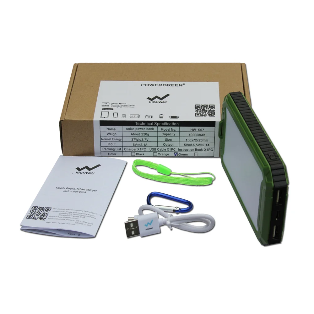 Внешний аккумулятор PowerGreen 10000 мАч фонарик дизайн солнечный мобильный телефон
