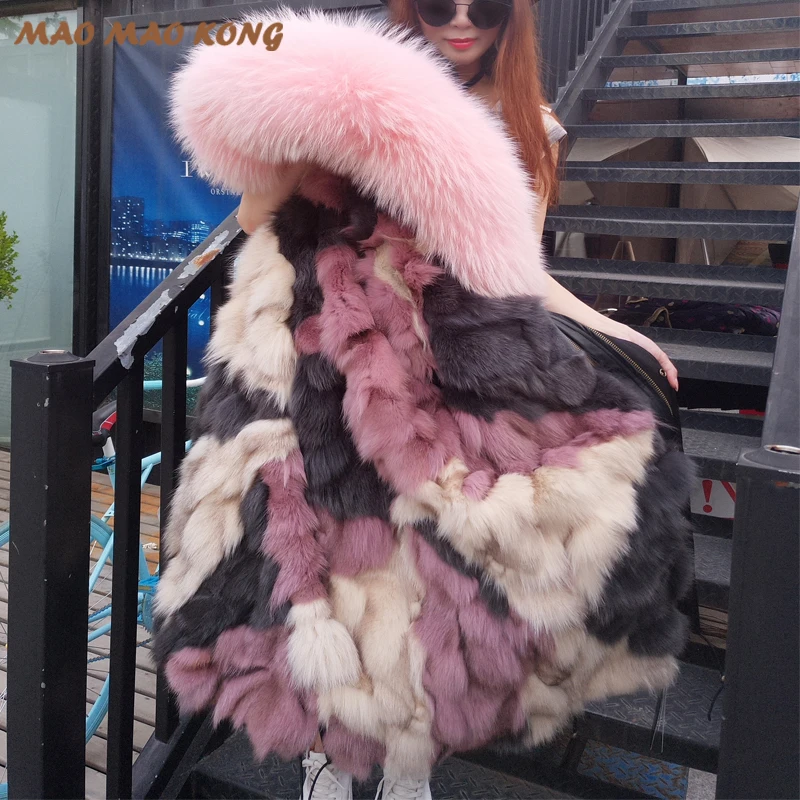 2019 new fashion Woman Jacket Coat Winter women Hood Real Raccoon Fur fox fur liner High Quality | Женская одежда