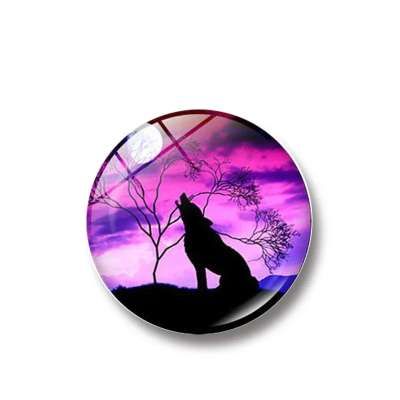 Высокое качество круглые стеклянные кабошоны с волком художественные подвески