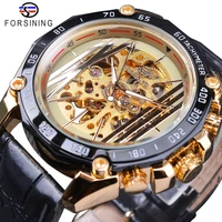 forsining 2018 golden skeleton clock male mens automatic self wind wrist watches top brand luxury luminous hands black band