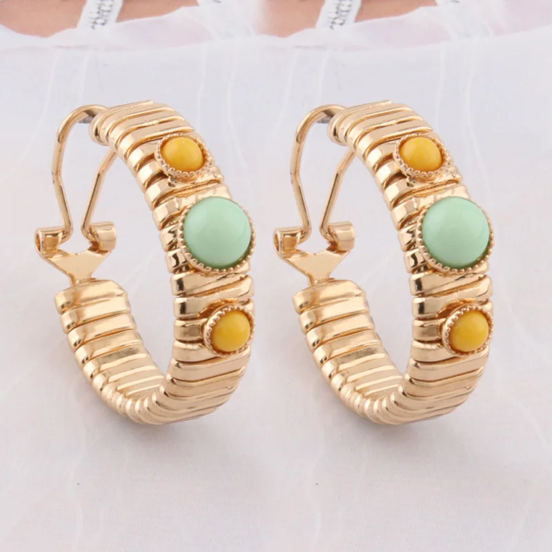 Серьги кольца NeeFu WoFu весенние серьги металлические большие в стиле ретро с камнем