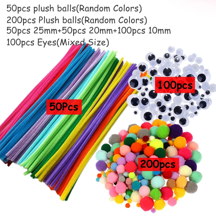 Плюшевая палочка/помпоны радужных цветов Shilly-Stick Обучающие DIY игрушки ручной работы художественное ремесло творчество devolooping игрушки GYH - Цвет: 50stick200pom100eye