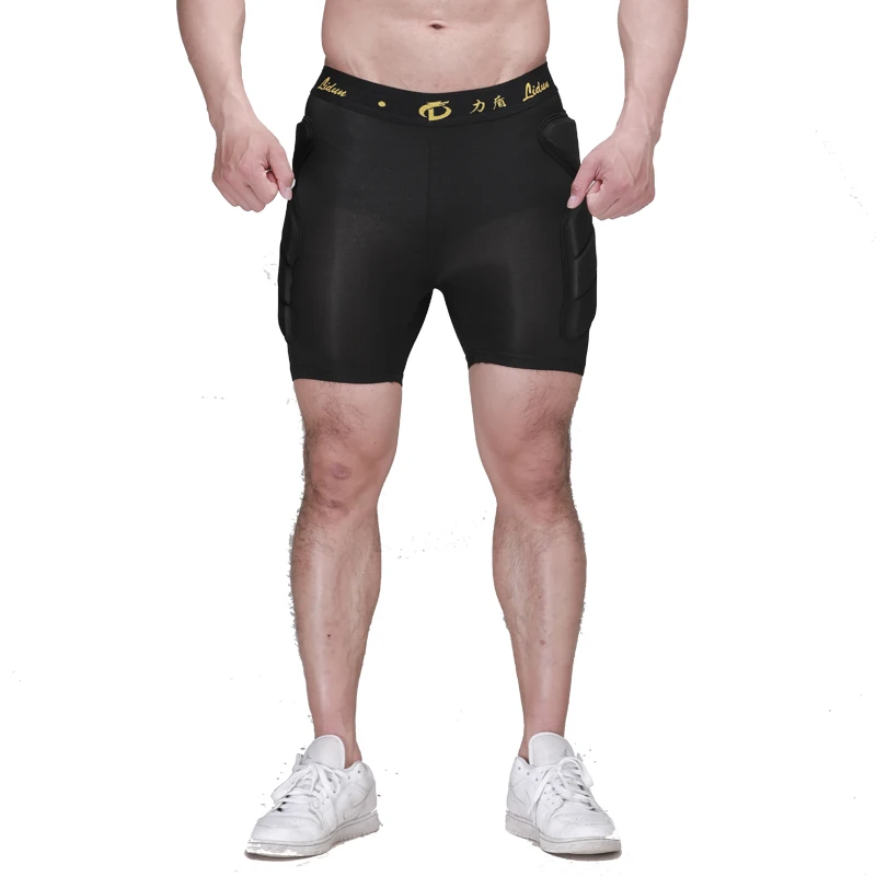 black shorts Регби футбольные тренировочные штаны футбольные Вратарские штаны шорты конькобежный спорт Брюки утолщенные EVA наколенник с губкой защита бедра - Цвет: black shorts
