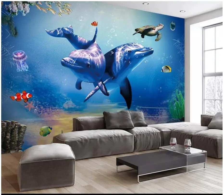 Custom photo wallpaper for walls 3 d murals Mediterranean mural dolphin background wall papers living room decor | Обустройство дома