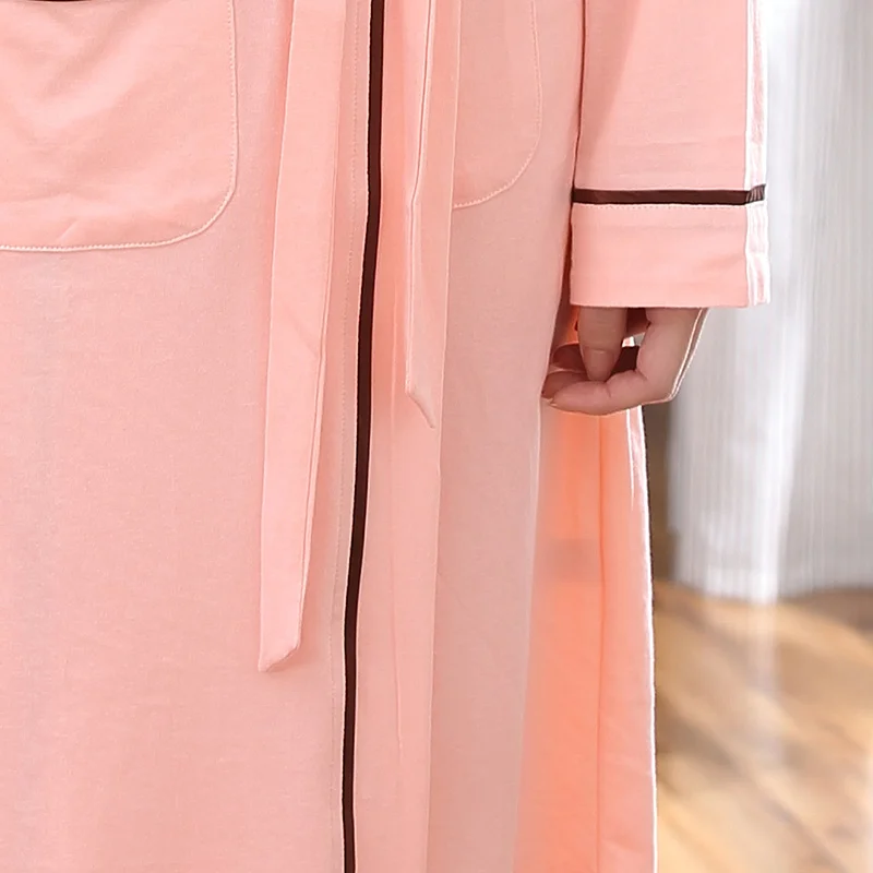 

High Quality Autumn 100%Cotton Long Sleeve Women Robe Nightgowns V-neck Cardigan Loose Soft Plus Size L-3XL Ladies Bathrobe