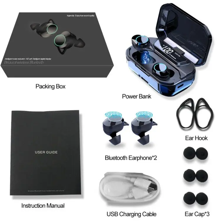 G02 TWS 9D стерео беспроводные наушники Bluetooth 5,0+ HiFi наушники IPX7 водонепроницаемые с светодиодный 3300 mAh Внешний Смарт-аккумулятор держатель телефона