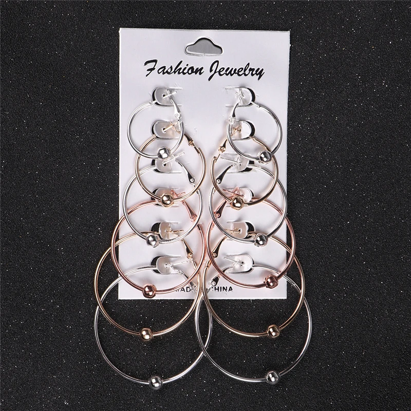 VIVILADY 6 Pairs/set Hoop Earrings Women Evening Party Gold Silver Color Lead Cadmium Free Summer Jewelry Newest Birthday Gifts | Украшения