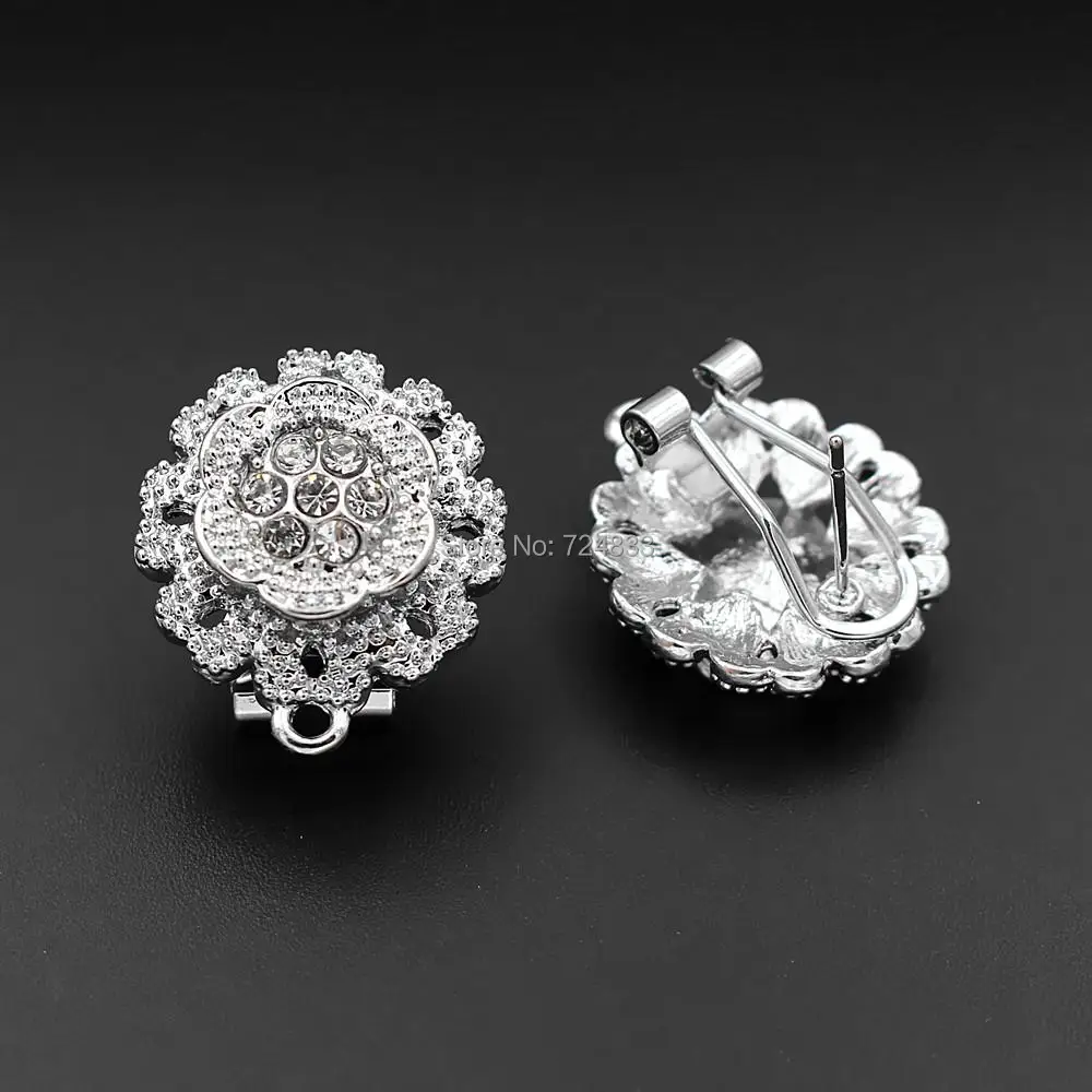 Earrings post Loop Connector Bases Paved CZ 19mm Hollow Flower African Women Clip Stud Hooks DIY Dubai Jewelry Findings | Украшения и