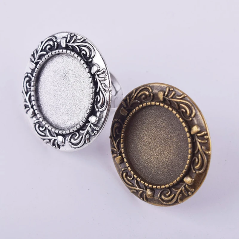 20Pcs Adjustable Ring Zinc Alloy Antique Silver Bronze Plated Blank Rings Setting Trays Bezel Fit 20mm Size Cabochon Cameo |