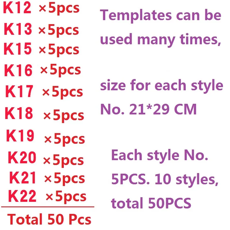 50 PCS Templates 8 Татуировки, Пигмент для временных татуировок. Натуральный и долговечный(органический Jagua Фруктовый гель/чернила). Без спирта. 10 мл 6 цветов и перерабатываемые Шаблоны - Цвет: 50 PCS Templates 8