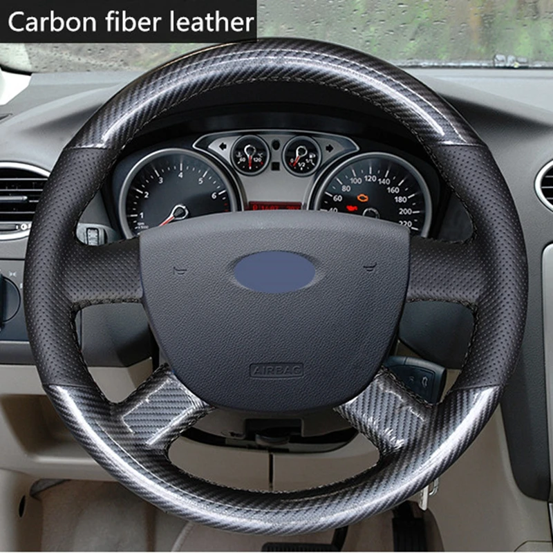 GKMHiR Черный углеродного волокна Кожаный чехол рулевого колеса автомобиля для Ford