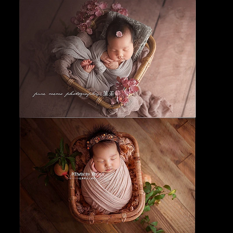 Newborn baby photography prop vintage woven rattan baby picture shot container frame shooting studio props pure color