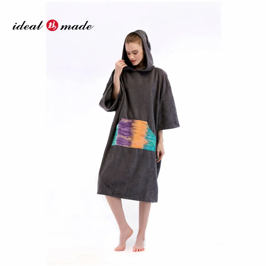 tiedye purple Сплошной цвет полотенцесушитель сушильный халат пончо полотенце пляжный плавательный плащ полотенце для взрослых 110x75 см с карманом с галстуком-красителем - Цвет: tiedye purple