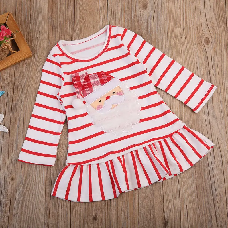 Baby Girl Long Sleeve Christmas Santa Claus Dress Striped 1-6Y | Детская одежда и обувь