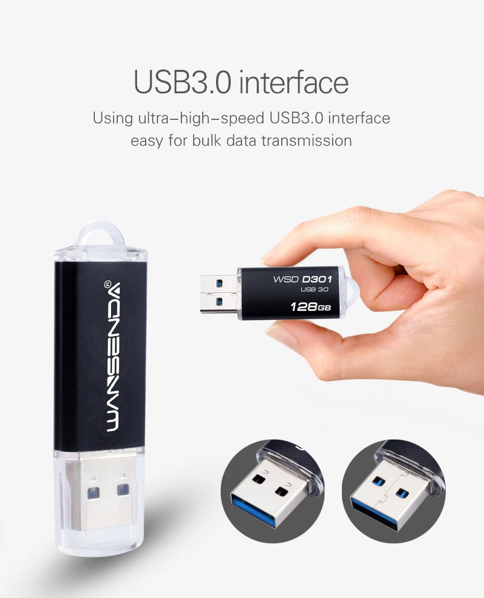 Новинка WANSENDA флеш-накопитель USB 3,0, 128 ГБ, 64 ГБ, металлическая ручка-накопитель, 32 ГБ, 16 ГБ, 8 ГБ, флешка, 256 ГБ, Высокоскоростной USB 3,0, флеш-карта памяти