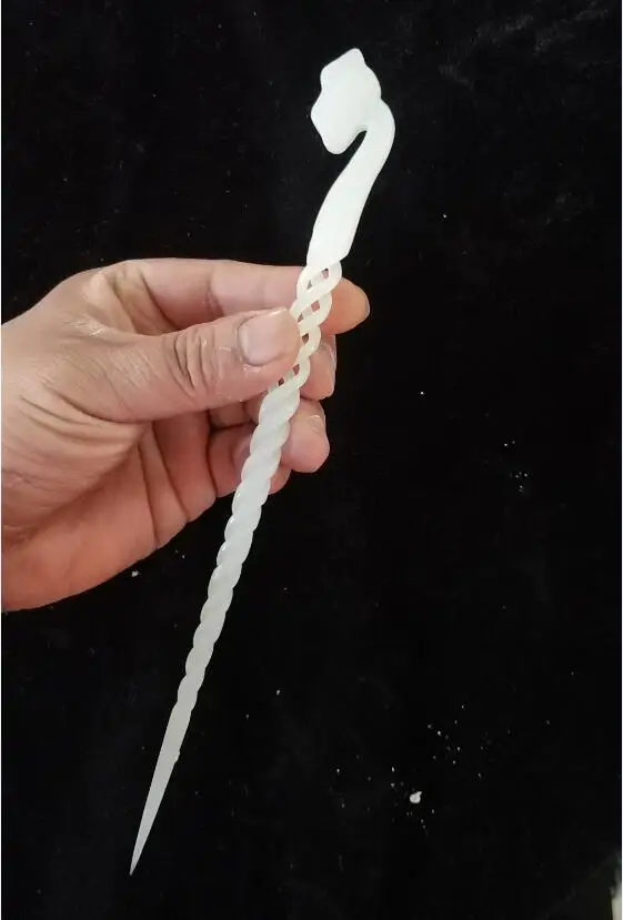 

Long 20CM!!! Art Collection Chinese Handmade White Jade Stone Carved Ruyi hairpin Hair Stick Statue A002965