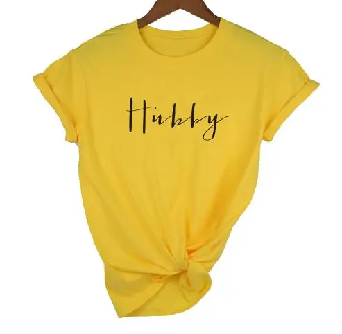 yellow black HUBBY PADDY дизайн медовый месяц свадьба Mr and Mrs sevened Hubby Wifey футболка Повседневная короткий рукав с буквенным принтом Tumblr женская футболка - Цвет: yellow black HUBBY
