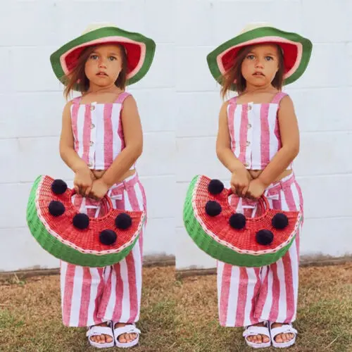 PUDCOCO/детский укороченный топ в полоску для маленьких девочек длинные штаны