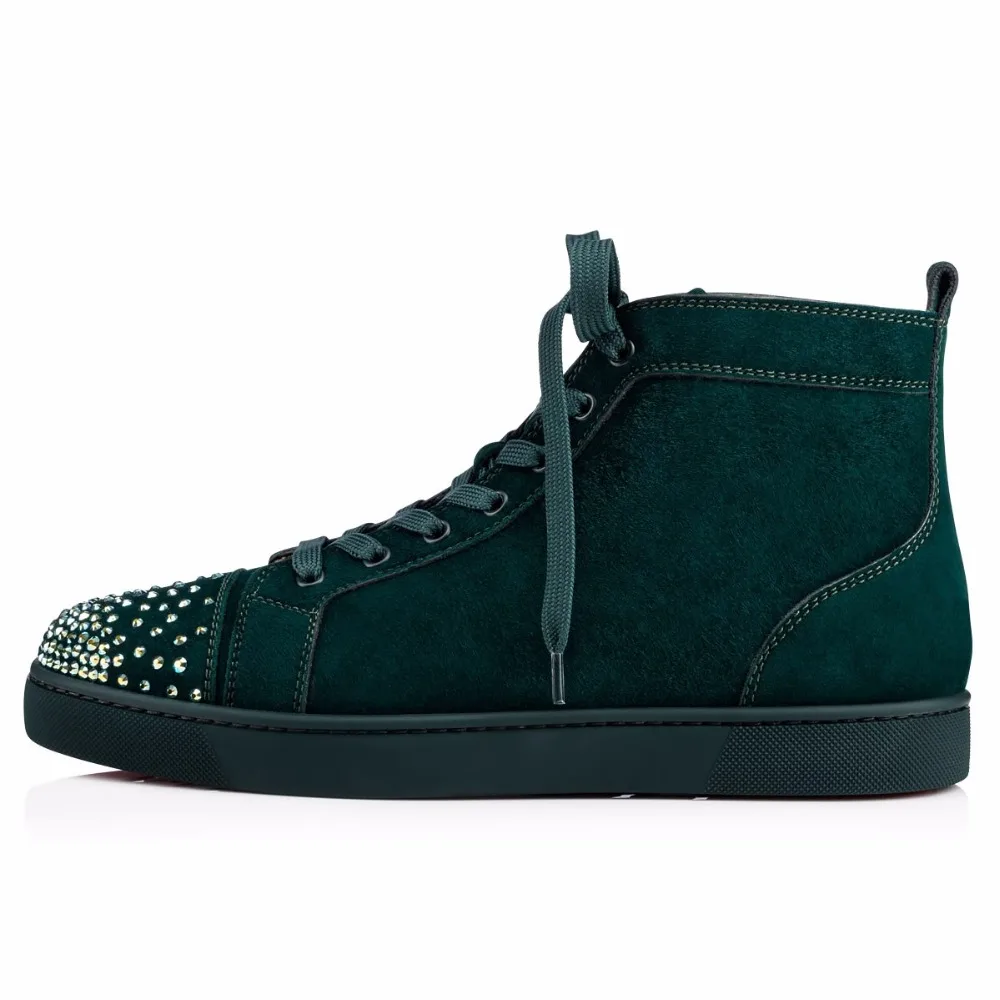 Hanbaidi 2018 brand mens sneaker High Top Men's Sneakers Round Toe Studded Rivets Spikes Shoes Lace Up Flock Leather 35-46 46 | Обувь