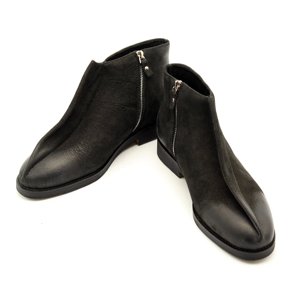 2017 ботильоны в стиле панк с острым носком и боковой молнией Черные полусапожки из