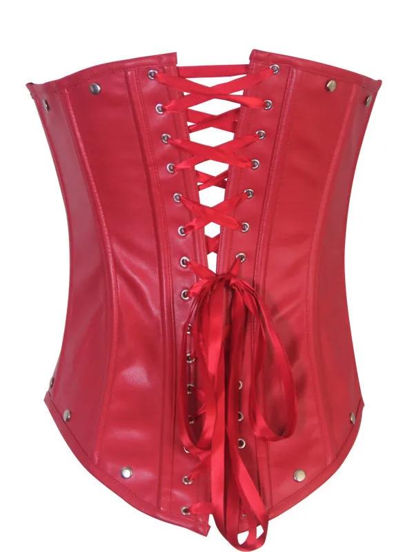 Сексуальный фантазийный красный корсет из искусственной кожи со стальными