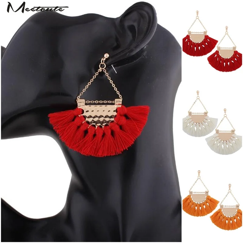 Женские сережки с кисточками Meetcute длинные золотого металла камнями 2019 |