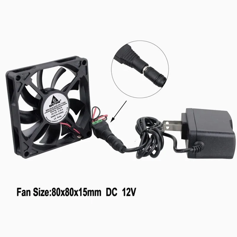 Gdstime 1 шт. DC 12 В 80 мм x 15 PC корпус охлаждающий вентилятор с AC адаптер питания 110 в 115 120