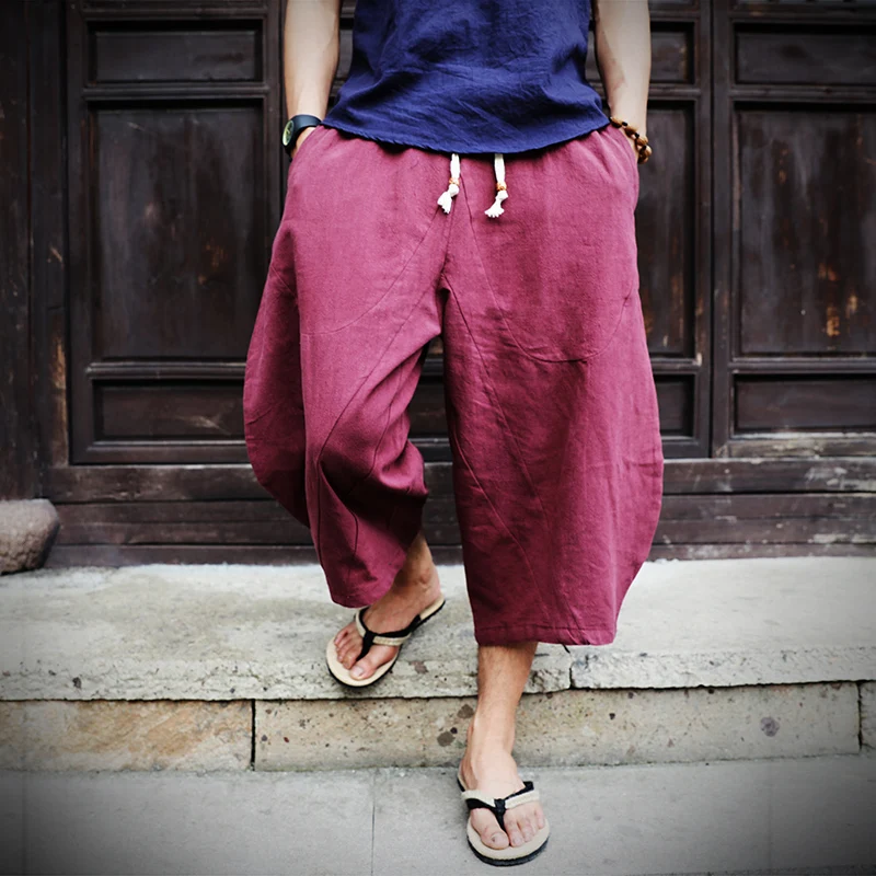 

2019 Summer New Chinese Style Linen Loose Thin Section Harem Pants Men's Elastic Waist Strap Fashion Style Pants Large Size
