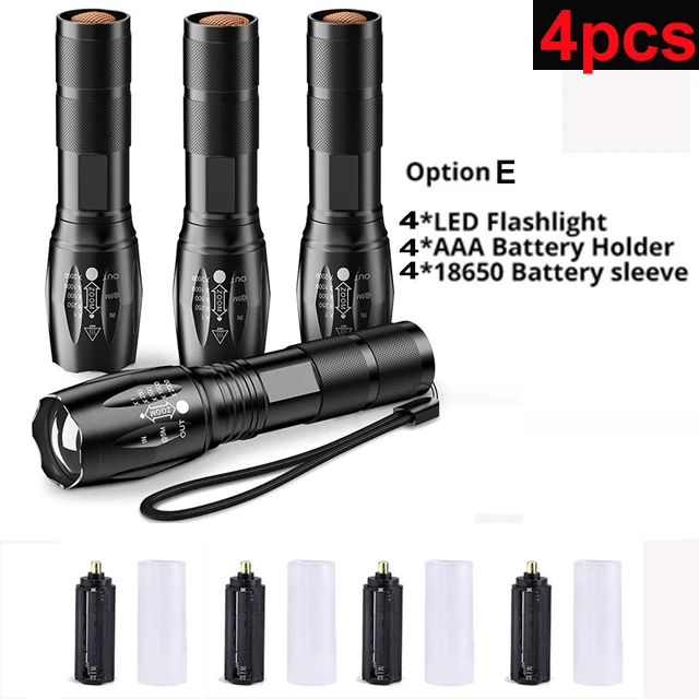 4PCS 1/2/4 шт. набор фонарей 12000 Lums светодиодный Перезаряжаемые фонарик T6 L2 V6 linterna фонарик Фонарь 18650 Батарея наружная лампа для кемпинга - Испускаемый цвет: 4PCS
