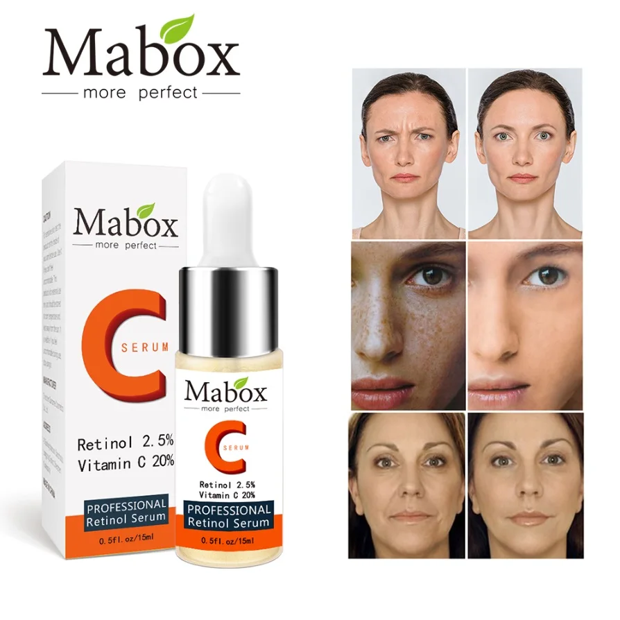MABOX ретинол 2.5% Витамин С Сыворотка для лица с гиалуроновой кислотой отбеливающая лифтинг сыворотка для лица Уход за кожей с сывороткой