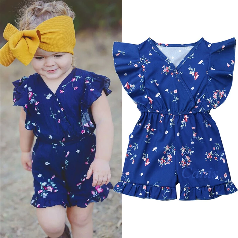 Комбинезон с короткими рукавами и рюшами для новорожденных девочек голубой