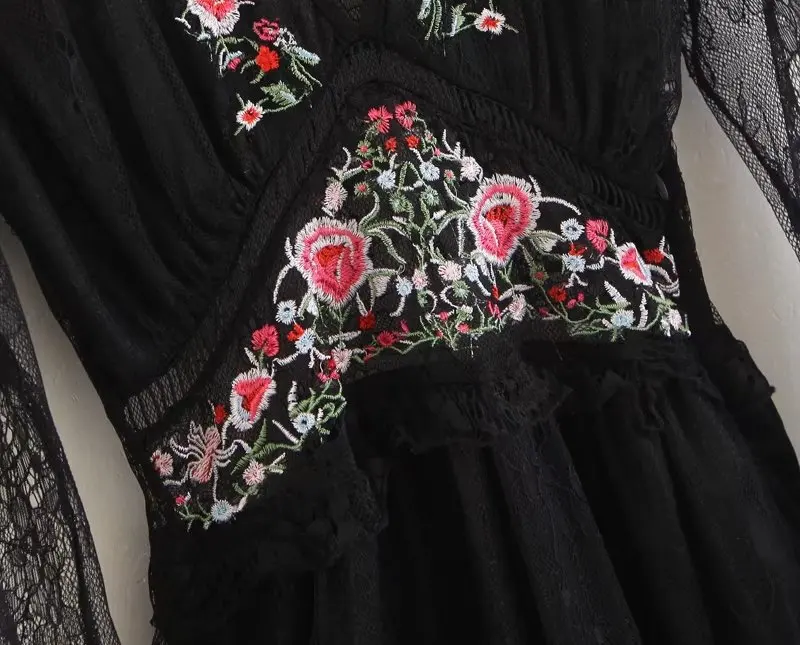 WOSU Для женщин летние кружевные платья империи с длинным рукавом платье цветочным