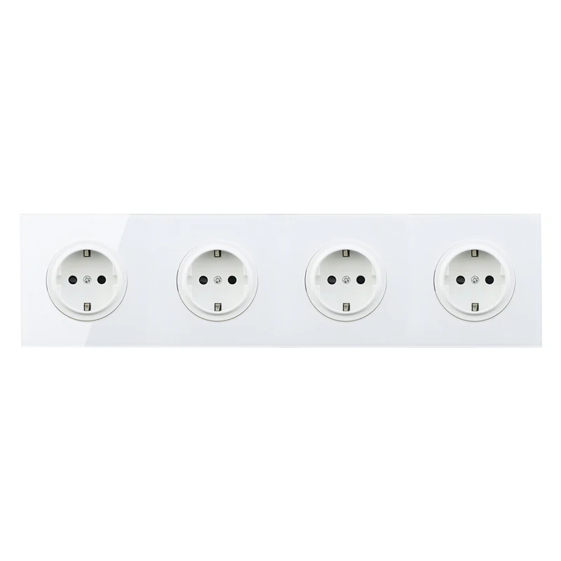 Quadruple Socket Хрустальный стеклянный разъем EU/DE/RU 16А розетка хрустальный стеклянный переключатель настенная розетка закаленное стекло панель 110-250 В настенная розетка - Тип: Quadruple Socket