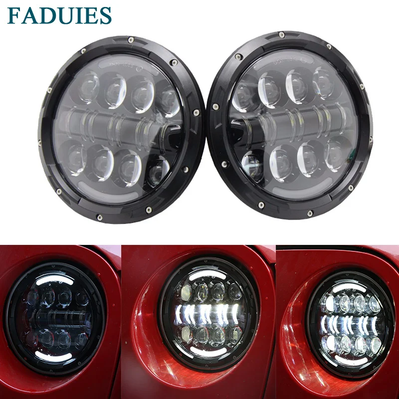 

FADUIES 7 inch LED Halo Headlights Kit 7" LED Headlight H4 Hi/low Beam With Angle Eye For Jeep Wrangler JK TJ Hummer Defender
