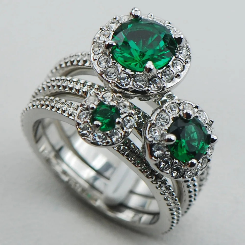 

Simulated Emerald 925 Sterling Silver Top Quality Fancy Jewelry Engagement Wedding Three Ring Size 6 7 8 9 10 F1122