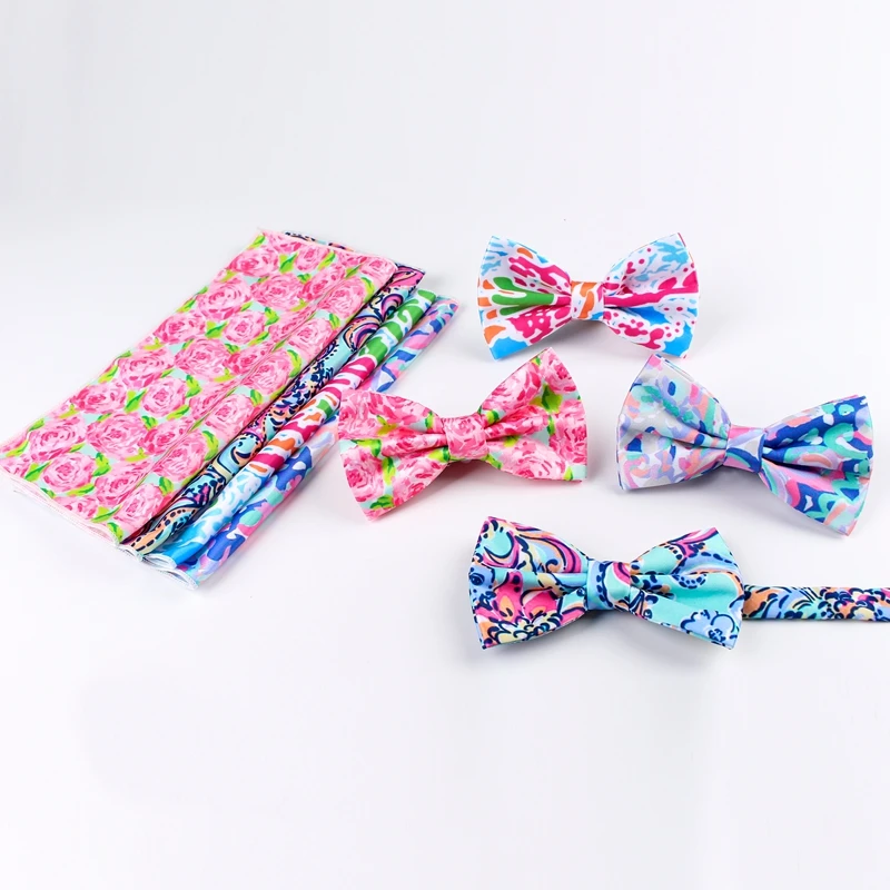 

Flower Polyester Tie Sets Tie Jacquard Bow Tie Hanky Tie Set for Men Formal Wedding Party