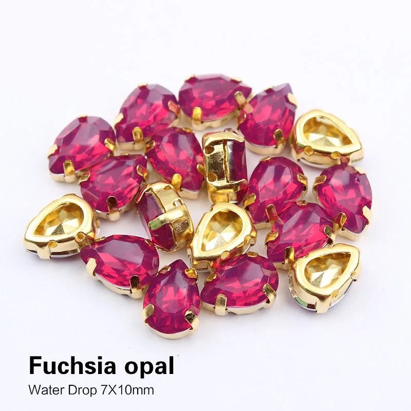 Fuchsai opal Горячая Распродажа 7X10 мм 50 шт. капли воды пришить стразы белый опал цвет золотой коготь смолы декоративные камни для одежды DIY - Цвет: Fuchsai opal