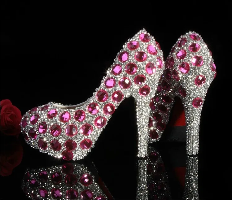 

Custom Made Pink High Heel Formal Shoes Wedding Shoes for woman Beautiful Fashion Rhinestone Bridal Dress Shoes Lady