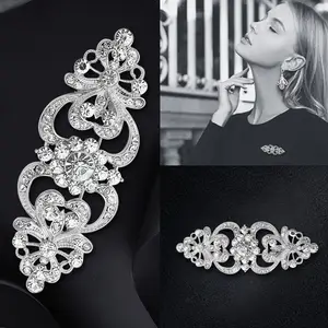 Imported Large Flower Crystal Brooch Pin Bridal Wedding Party Dress Clothing Alloy Vintage Broaches for Women