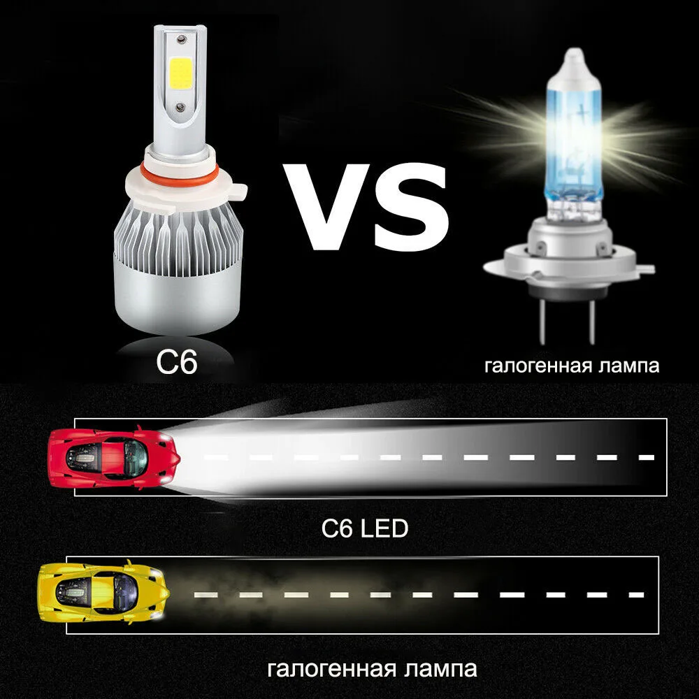 2 шт. Автомобильные светодиодные лампы H7 LED H4 светодиодный 9003 HB2 H11 H1 H3 880 9005 9006 H13 9004