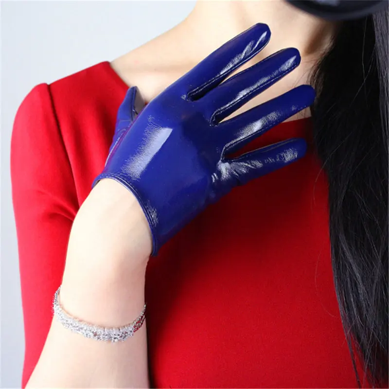 patent leather blue Новинка, женские перчатки из лакированной кожи пу, короткие, 16 см, Яркие Кожаные, для танцевальной вечеринки, имитация кожи, женские перчатки для косплея, PU16 - Цвет: patent leather blue