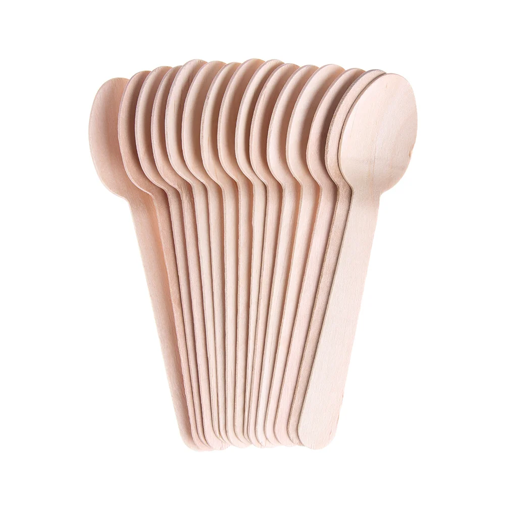 100pcs spoon 100 шт./компл. биоразлагаемые деревянные одноразовые столовые приборы вилки и ложки посуда Десерт на вечеринку ложка ложечка для фруктов - Цвет: 100pcs spoon