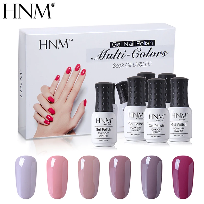 HNM 6 шт./лот 8 мл УФ-гель для ногтей телесный серый розовый красный цвет подарочная коробка набор Полупостоянный лаковый гель лак