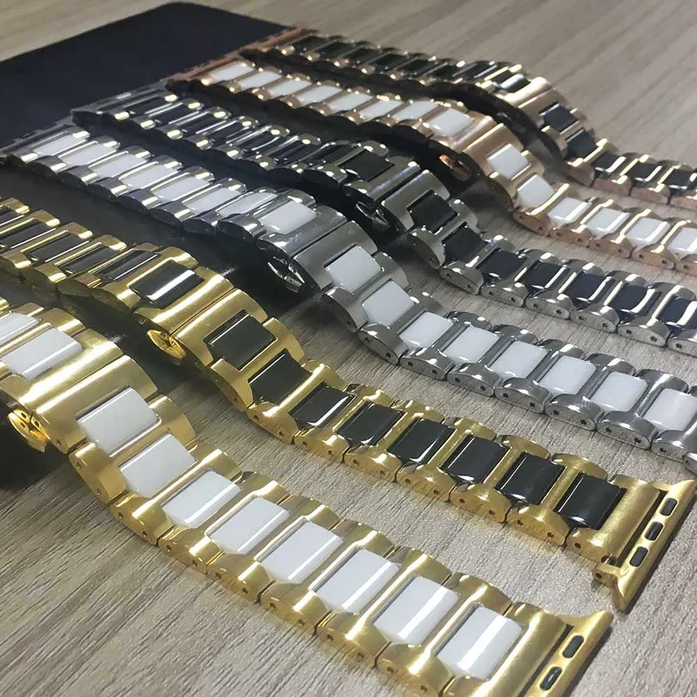 

Ремешок из нержавеющей стали и керамики для Apple Watch Band, роскошный браслет для наручных часов серии 7 SE 6 5 4 3, 41 мм 45 мм 40 мм 44 мм 38 мм 42 мм