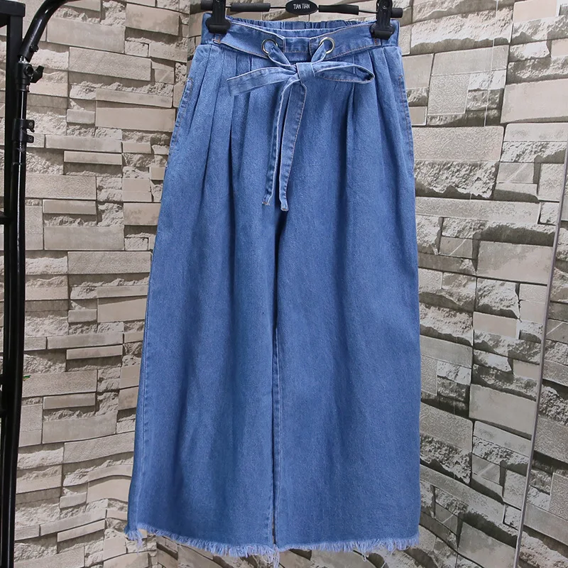 Джинсы женские с завязками и бахромой повседневные свободные штаны до щиколотки