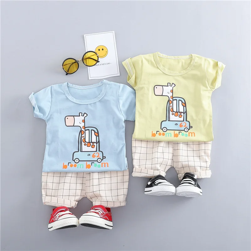 Комплекты одежды для маленьких мальчиков и девочек футболка с жирафом шорты