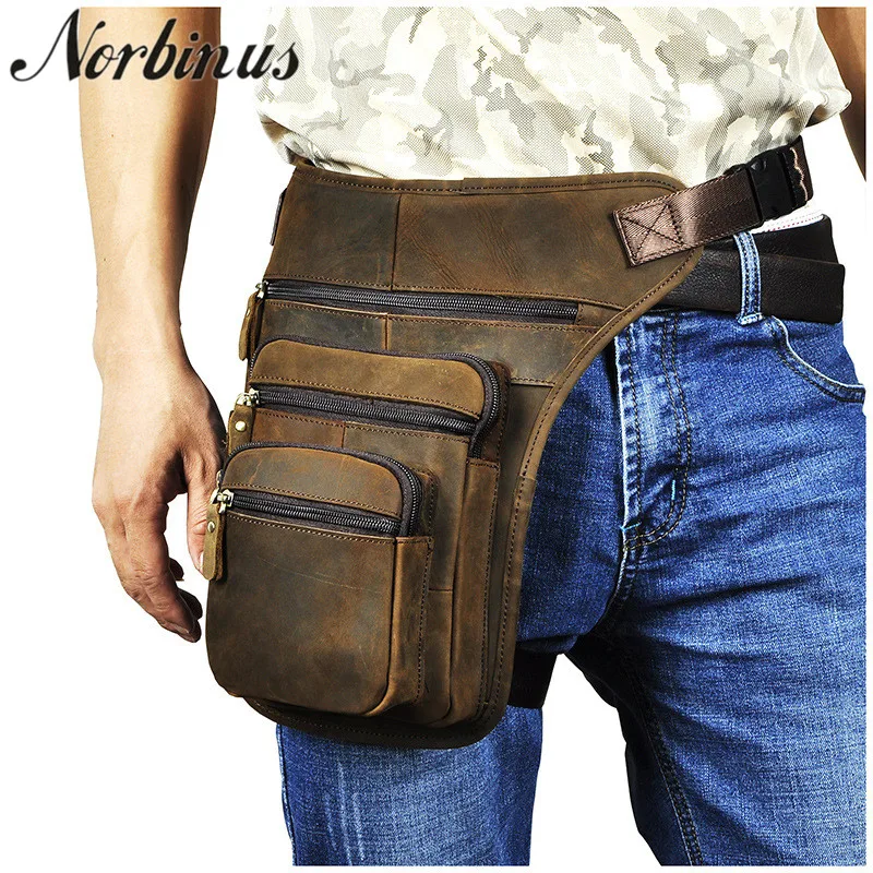 

Norbinus Men's Genuine Leather Waist Bags Motorcycle Thigh Pouch Riding Drop Leg Bag Men Messenger Bag Male Hip Belt Fanny Pack