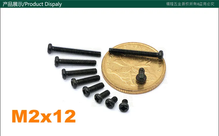

1000pcs/lot M2*12 Pan head philips micro machine screw black zinc PM